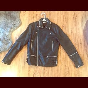 Zara black leather jacket w/ metal stud detailing